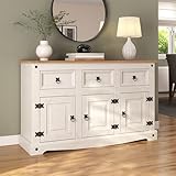 Corona White Sideboard 3 Door 3 Drawer Mexican Solid Pine Wood