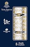 Tom Smith Christmas Crackers Pack 8 - Family Crackers 12" White & Gold Foliage Design - Luxury Xmas Crackers Gifts Hats Mottos & Snaps - Plastic Free Recyclable Eco Friendly