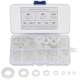 650 Pcs Nylon Washers, White Flat Plastic Spacers, Assorted Round Tap Seals Gaskets Rings for Plumbing, Screws Bolts, 5-20mm, M2/M2.5/M3/M4/M5/M6/M8/M10