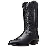 ANUFER Men's Stylish Embroidered Cowboy Boots Western Heel Pointed Toe Slip-On Mid Calf Boots Black SN071164 UK10