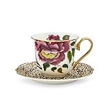 Spode Creatures of Curiosity Tea Cup and Saucer Fluted White Leopard, CRCWL8818-XG