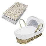 Kinder Valley Moses Basket with Changing Mat(Lion King Theme) also Includes Adjustable Hood, Fibre Mattress & Padded Liner | (White Dimple)