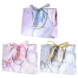 BBLIKE Medium Gift Bags for Present - 3 Pcs Birthday Gift Bag with Bow Ribbon, Coloured Paper Bags with Handles for Girls Boys Wedding Party Christmas Valentines (Pink, White, Purple Marble)