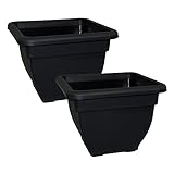 2 x Ebony/Black Square Plastic Garden Planter Indoor & Outdoor Flower / Plant Pot