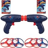 Spiderman Propeller Gun Toy for Kids – 2 Launcher Gun & 6 Flying Discs | Safe Outdoor & Indoor Flying Toy | Durable Non-Light-Up Launcher | Fun Handheld Blaster for Boys & Girls Ages 3+