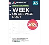 2026 A5 size week on one pages organiser diary refill insert | January 2026 – December 2026 | Compatible with Filofax A5 size organisers | 148 x 210mm