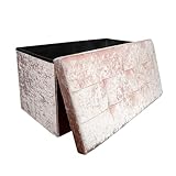 Dripex Crushed Velvet Quilted Top Folding Storage Ottoman Seat, Large 2 Seater Stool, Toy Storage Box Bench 76 x 38 x 38 cm (Cream, Medium)