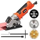 Yunirvana Compact Circular Saw, 580W Power, 3500 RPM, 28.5mm Max Cutting Depth, Includes 3X 85mm Blades, Laser Guide for Precision, Ideal for Cutting Wood, PVC, and More