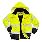 Portwest C465 Hi-Vis 3-in-1 Waterproof Contrast Hooded Bomber Jacket with Pockets - Reflective Outdoor Safety Security Workwear Coat, Yellow/Black, L