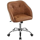 Yaheetech Leather Office Chair Swivel Desk Chair Vanity Chair Ergonomic Computer Chair Height Adjustable Chair with Armrest for Home Office Reception Retro Brown