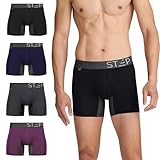 STEP ONE Mens Underwear Trunk Briefs, 4 Pairs, Underwear for Men, Moisture Wicking, 3D Pouch + No Ride Up Trunk Briefs Made from Organic Bamboo Purple Navy Charcoal Black M
