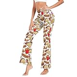 CHIFIGNO Women's Flare Yoga Pants, Bootcut Leggings for Women V Crossover High Waisted Comfy Sweatpants, Fast Food Hamburger Sandwich Pizza, Large