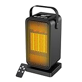 Space Heater with PTC Ceramic, 1200W Portable Electric Heater with Smart Remote, Thermostat, 3S Fast Heat, 2 Modes, 12H Timer, Overheat Protection, Fan Heater with LCD Display for Office Desk Bedroom