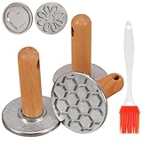 3Pcs Cookie Cutters，Metal Crinkle Cutter with Wooden Handle，3 Inch Pastry Cutter，Personalised Cookie Stamp，Cookie Press Mold Set Kit for DIY Baking Cakes Muffin