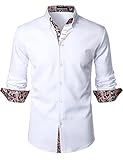 PARKLEES Mens Hipster Paisley Patchwork Design Slim Fit Long Sleeve Button Up Dress Shirts White XL