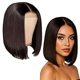 Bob Wig, 12 Inch Short Black wig, Glueless Human Hair with Natural Hairline for Women, Cosplay, Themed Parties and Halloween