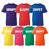 Funny Costume Seven 7 Dwarfs T-Shirt, Happy Bashful Dopey Funny Cartoon Multiple Colours Designs Unisex Kids Adults Top (Royal Blue(Dopey), M)