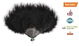 BLACK FEATHER HAND FAN LADIES BURLESQUE FANCY DRESS COSTUME