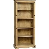 Corona Bookcase Large Tall 5 Shelf Solid Pine Living Room