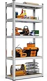 5 Tier Heavy Duty Garage Shelving Unit – Galvanised Steel Storage Rack, Adjustable Metal Shelves, 875kg Capacity, Boltless Assembly (Silver (Pack of 1), 150cm x 70cm x 30cm)