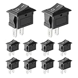 10 Pcs Black Rocker Switch ON/Off Toggle Switch SPST 2 Pin AC 6A/250V 10A/125V Mini for Car, Boat, Homehold Application