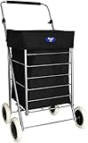 Baggage 4 Wheel Shopping Trolley - Foldable Mobility Cart - 47L/60L Capacity, Alloy Steel, Black