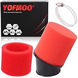 YOFMOO Air Filter 42mm 1.65inch Red Angled Double Foam Pod Compatible with Kawasaki KH400 125cc 150cc 200cc 250cc GY6 Motorcycle ATV Quad Go Kart Moped Pit Dirt Bike PZ24 41mm 43mm Universal