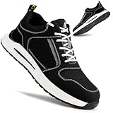 LAoutun Safety Trainers Mens Steel Toe Cap Trainers Lightweight Air Cushioned CE Certified Work Shoes Comfortable Safety Steel Toe Shoes Protective Non-Slip Work Boots in Black