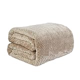 Dreamscene Beige Throw for Sofa, Soft Cosy Warm Honeycomb Waffle Mink Faux Fur Fleece Throw Blanket for Bed Double Bed Throws Lightweight Fluffy Fleece Blanket, 150 x 200cm