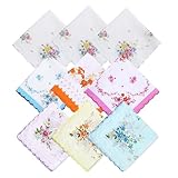 ZKFSIE 9 Pcs Ladies Handkerchief 100% Soft Cotton, Elegant Wedding Handkerchiefs for Women, Reusable Cotton Hankies with Delicate Design, Perfect for Daily Use and Special Occasions