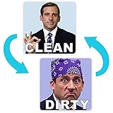 Michael Scott Prison Mike Dishwasher Magnet Clean Dirty Sign Sticker Strongest Magnet Double Sided Flip with Metal Magnetic Plate Universal Kitchen Dish Washer Reversible Indicator
