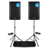 Vonyx VSA12 Active DJ Speaker System - Pair of 12" 1600W Bi-Amplified Powered PA Speakers with Cables, Stands & Carry Bag for Stands- For Live Sound & DJ Equipment Setups