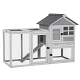 Aivituvin 51.6''L Rabbit Hutch Outdoor Chicken Coop Indoor Bunny Cage with Run,Guinea Pig House Pull Out Upper Tray (Grey)