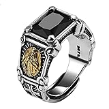 Ysrpoud Rings, real 925 sterling silver black stone ring, man women virgin mary cubic zirconia onyx jewelry open size