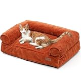 FUKUMARU Dog Couch Bed, Corduroy Cozy Cat Bed for Indoor Cats with Washable Cover, Supportive Waterproof Dog Beds Sofa for Small Dogs and Large Cats Cute, 28inch, Medium, Orange