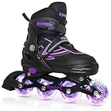 LOKJIJI Adjustable Inline Skates for Children Girls Boys Kids Beginners Inline Skates for Children and Teenagers for Indoor Outdoor Sports Black & Purple (Medium)