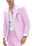 Seersucker Suit Mens 2 Piece Summer Beach Wedding Outfit for Men Classic Fit Casual Sear Sucker Suit for Grooms Prom Party, Pink, M