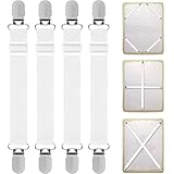 Quelcc Bed Sheet Clips, 4PCS Adjustable Bed Sheet Straps, Elastic Sheet Straps Suspenders Clips for Bedding, Fitted Bed Sheet Grippers to Keep Your Sheets in Place