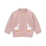 DovFanny Baby Toddler Girl Cardigan Warm Sweater Floral Long Sleeve Jumpers Coats Knitted Clothes with Cute Goose (UK, Age, 12 Months, 18 Months, Pink)