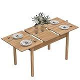 ARTETHYS Dining Table, 110-150cm Wood Extendable Table for 4-6 People, Large Kitchen Dinner Table with Solid Legs for Restaurant, Home