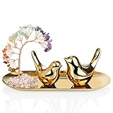 ZenBless Crystals Tree,Small Birds Statue,7 Chakra Healing Crystals Stones Tree Storage Tray Yoga Meditation Zen Room Office Home Decor Set Figurine Ornament Decoration Feng Shui Wealth Luck