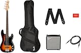 Squier by Fender Affinity Precision Bass Pack, Sunburst, PJ Pickup, Rumble 15 Amp, Gig Bag, Strap, Instrument Cable, 3-Month Fender Play Online Lessons