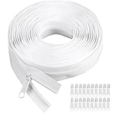 Endless Zip, 10 m Zip Endless with 20 Sliders White Included, White Nylon Coil Zipper Size 5# Width 32mm for Bags Craft Sewing and Repair DIY Cushions Bags