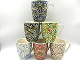 Heron Cross Pottery "Abbeydale Collection" Set of 6 Aspen China Mugs in Assorted Vintage William Morris Designs