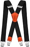 Decalen Mens Braces with Very Strong Metal Clips Wide 4 cm 1.5 inch Heavy Duty Suspenders One Size Fits All Men and Women Adjustable and Elastic X Form (Black 1)