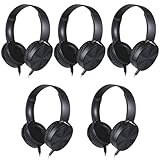 5 Pack Kids Headphones Bulk for School Classroom, Durable Students Wired Headset for Children Toddler Teen Boys Girls and Adult, Comfort On Ear Earphones for Laptop PC Chromebook (LS450, 5 Black)