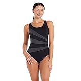 Zoggs Sandon Scoopback Swimming Costume Women (Black/Eco Fabric, 38-inch / 14 UK) Swimwear One Piece, Fixed Foam Cups, Medium Leg Swim Suit with Tummy Control, Swimsuits for Ladies