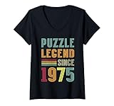 Womens Puzzle Legend Since 1975 Jigsaw Puzzle 50th Birthday Puzzles V-Neck T-Shirt