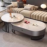 CUCKQUIC Oval Stone Nesting Coffee Table Set for Living Room, Modern Steel Frame Nested Coffee Table Set of 2, Modern Round Coffe Table for Living Room, Bedroom G,80x45+120x60x38cm
