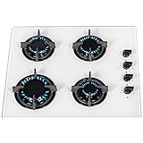 SIA GHG602WH 60cm White 4 Burner Gas On Glass Hob With Cast Iron Pan Stands